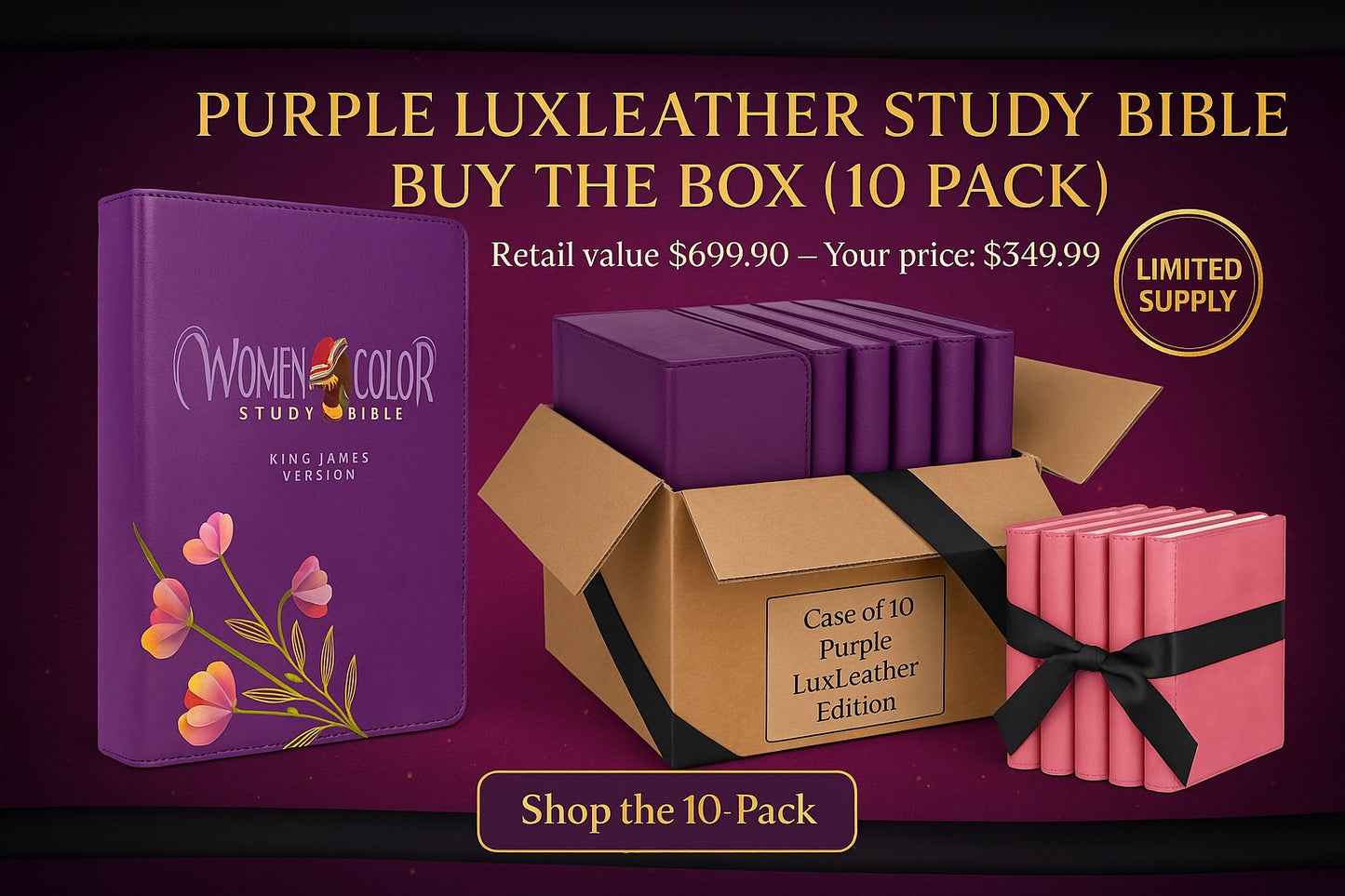 PURPLE LUXLeather 10 Pack  - Women of Color Study Bible -  Black Ribbon Sale